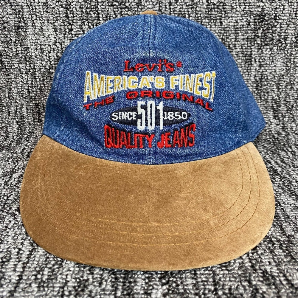 Vintage 90s Levis 501 Americas Finest Denim Hat Suede Bill Strapback Cap